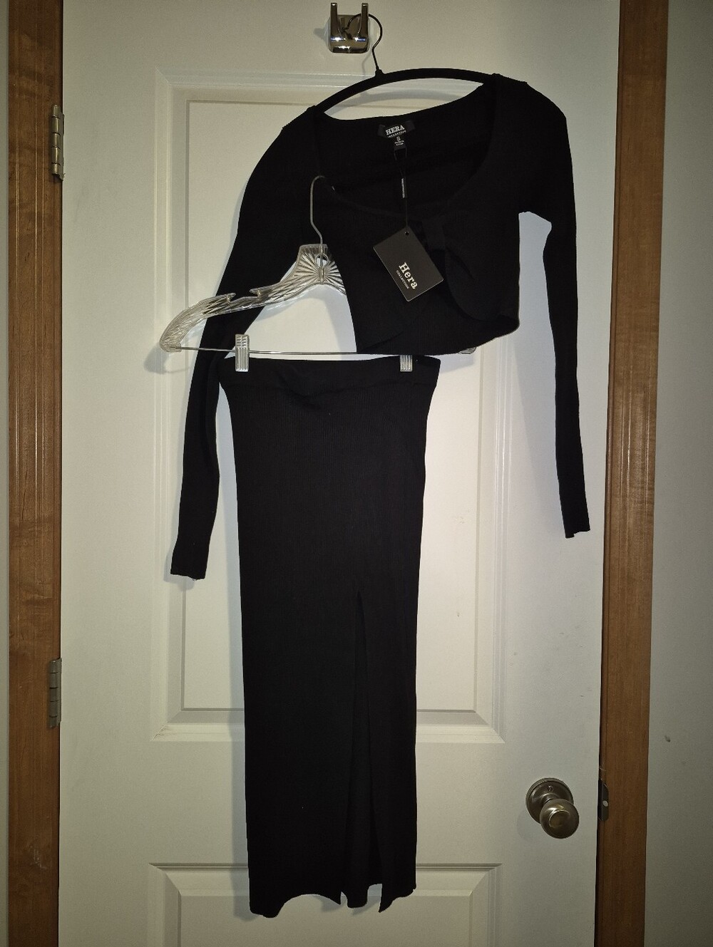 Hera Collection Black Two-Piece Ribbed Knit Dress Set